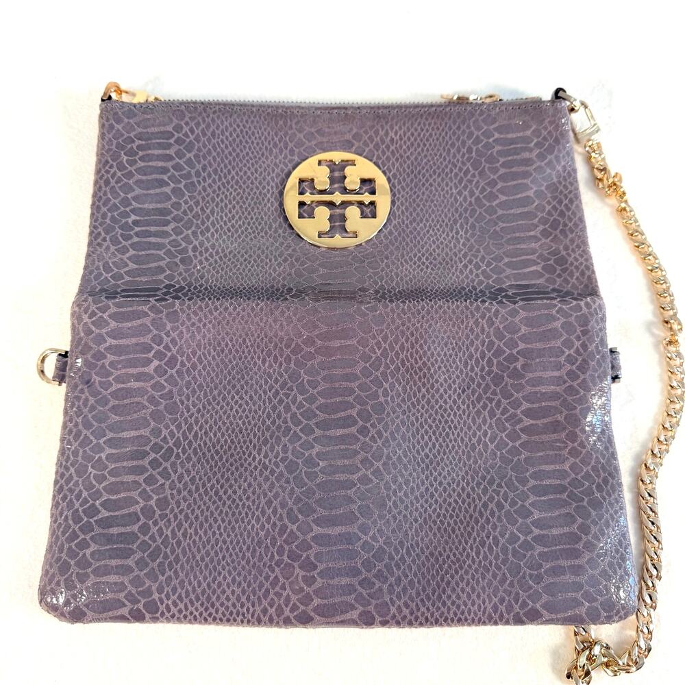 Tory Burch Python Print Leather Foldover Clutch C… - image 2